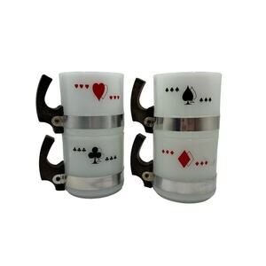 Vintage Siesta Ware Milkglass Mugs Card Deck Set of 4
